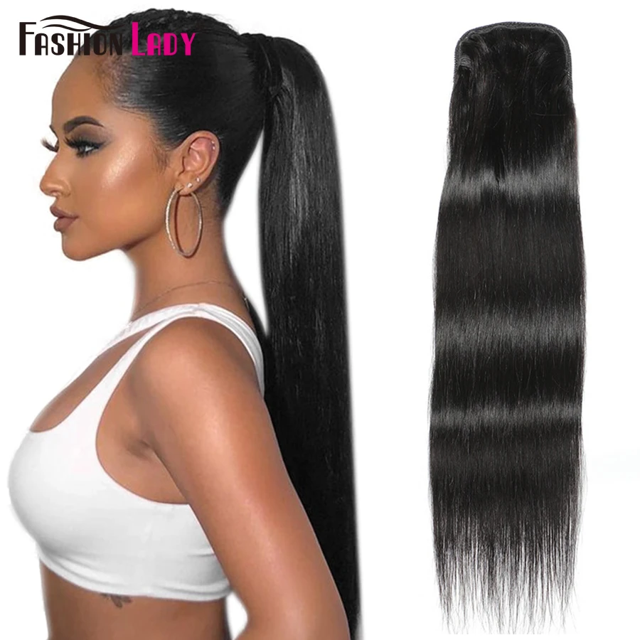 Brazilian Straight Ponytail Extensions Human Hair Ponytail Drawstring Remy Pony Tail With Clip In For Women