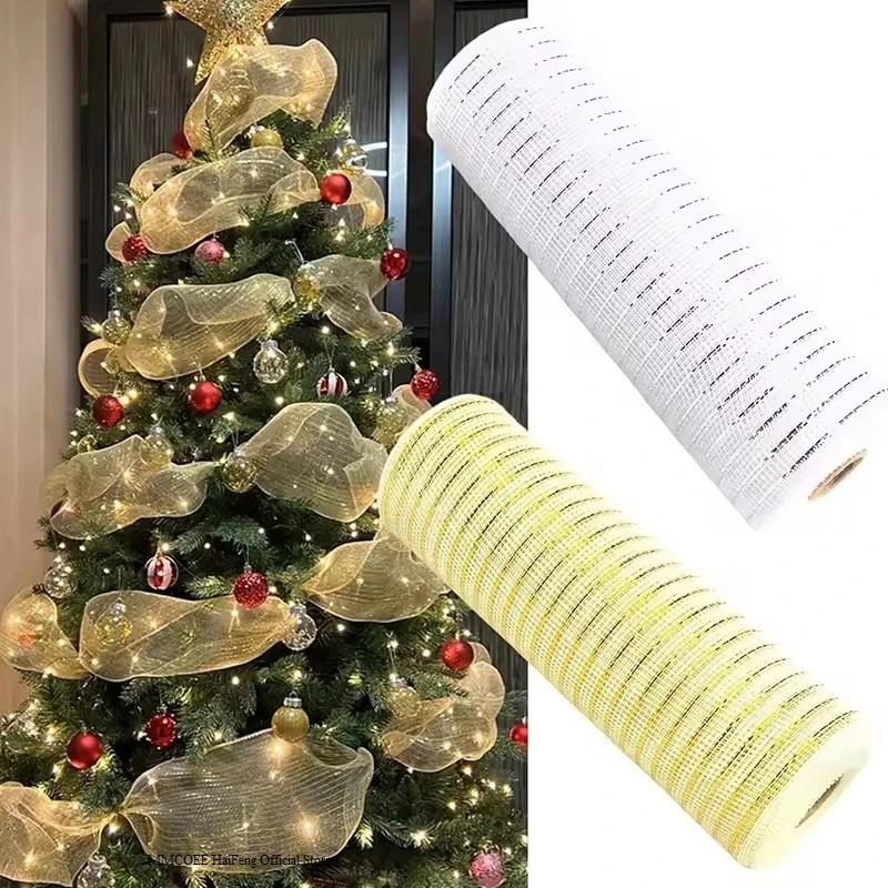 

Christmas Ribbon Tree Decoration Mesh Tulle Roll Fabric Pendant Merry Christmas Decor For Home 2025 Xmas Gifts New Year
