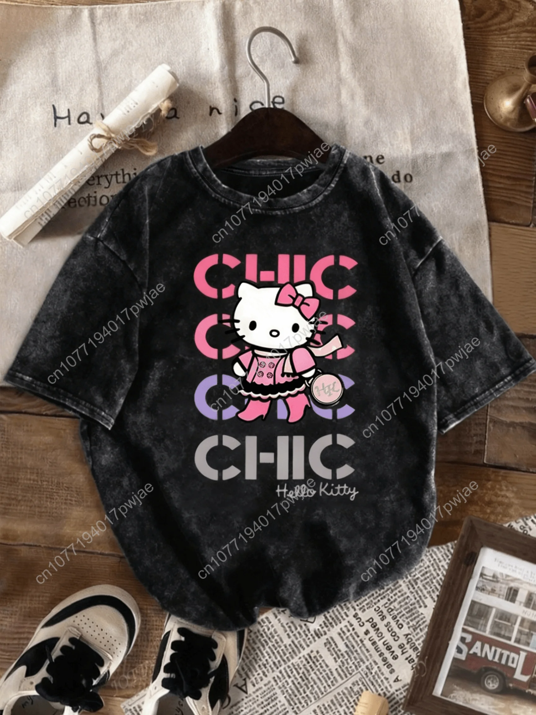 

Women'S Washed T-Shirt Vintage Washed Women'S T-Shirt, Chic Graphic Design for Casual Dining Room Wear,Cosplay T-Shirt