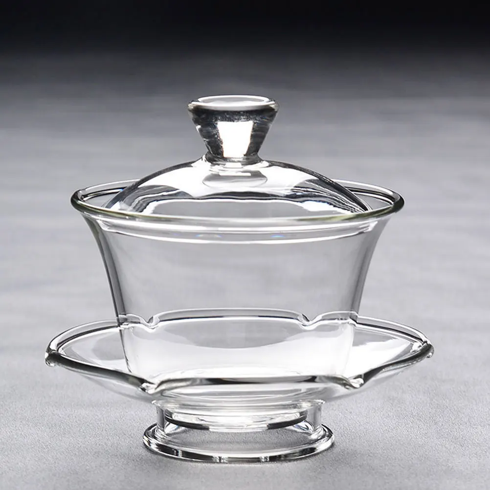

1Set Glass Teaware Kung Fu Tea Cup with Saucer Lid for Home Decor Business Gift Tea Cup Glass Teacup Simple Teaware