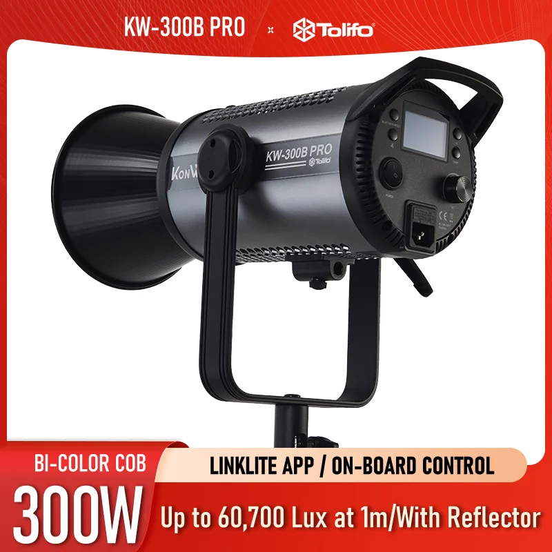 

Tolifo KW-300B PRO Профессиональный 300 Вт двухцветный COB светодиодный светильник непрерывной фотостудии для видеосъемки в прямом эфире