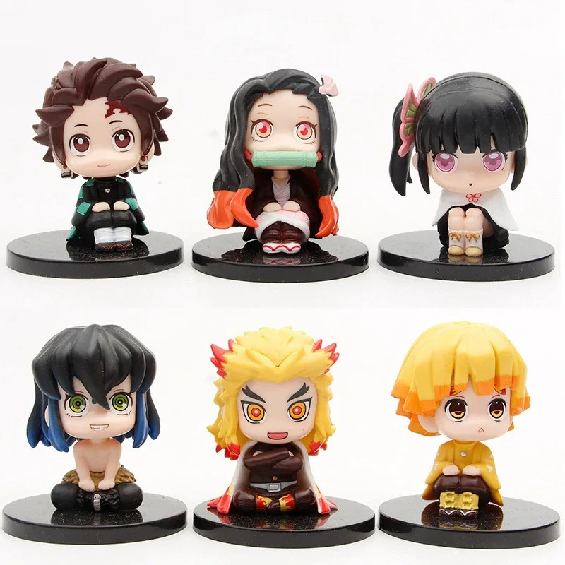 

New Demon Slayer Anime Character Q Version Sitting Stove Door Charcoal Jiro You Bean Mini Handmade PVC Model Cute Toys Gift