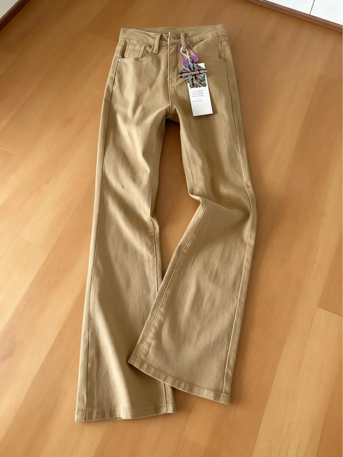 

Khaki Fce Lined High Waist Straight Leg Jeans Men's Autumn Winter American Vibe Sle Zipper Closure Casual Loose Fit Jeans