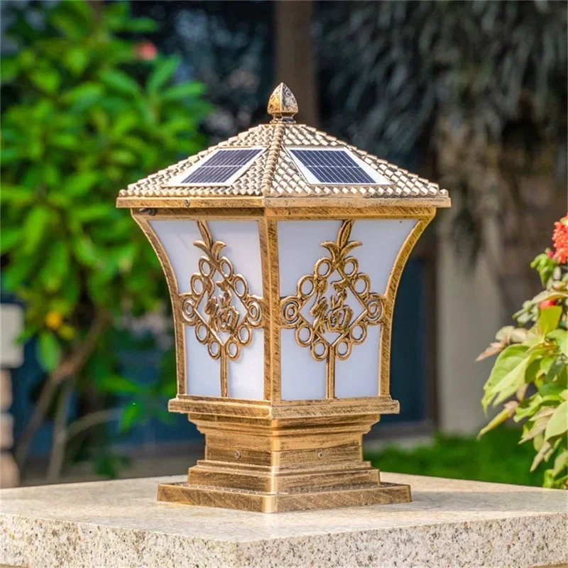 ASHER Solar al aire libre clásico poste de luz Retro impermeable Pilar LED lámpara de pared accesorios para el jardín del hogar