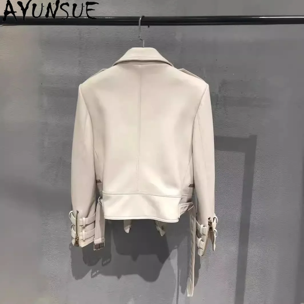 AYUNSUE Giacca in vera pelle per donna 2025 Pelle di pecora nera Donna Moto Giubbotti Primavera Autunno Abbigliamento │ ngaха Жiichtха Ж misce