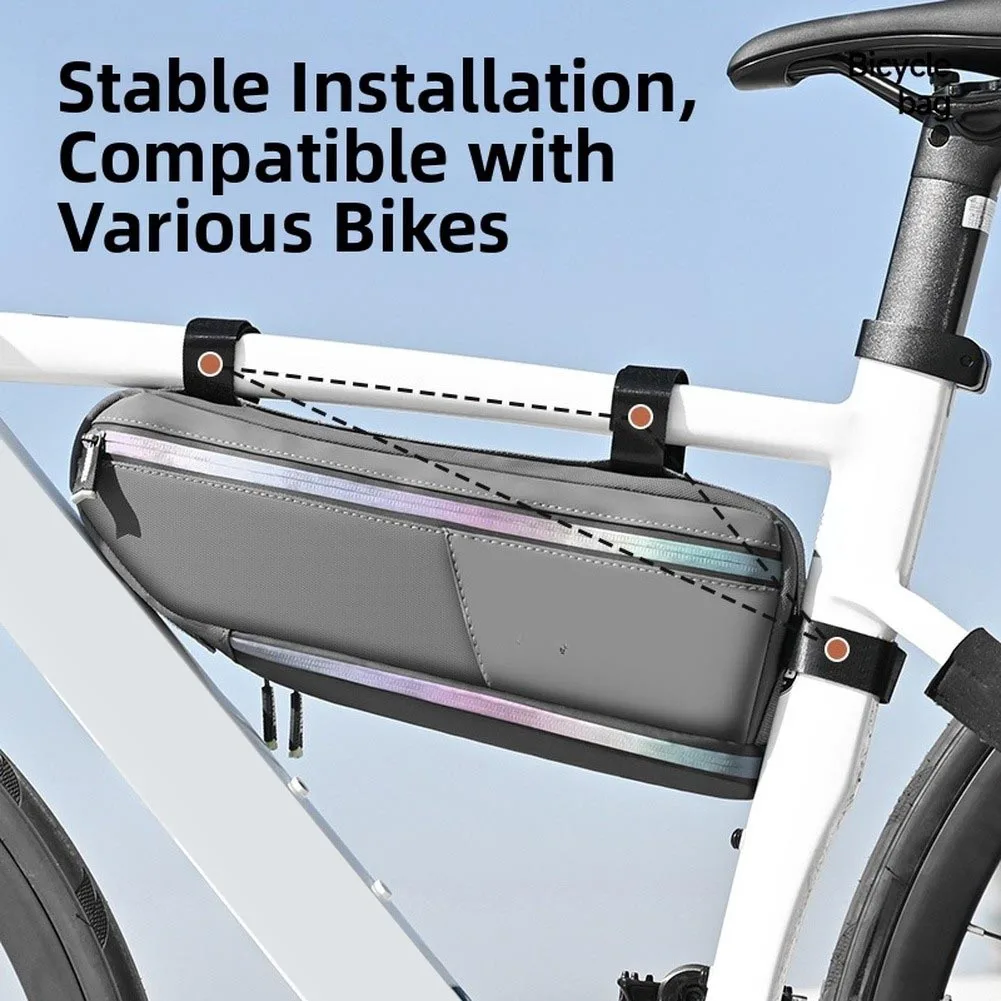 Triangle Frame Bag Waterproof 37x20x7cm Polyester with Reflective Night Visibility Cuttable Straps and Wide Smooth Zipper