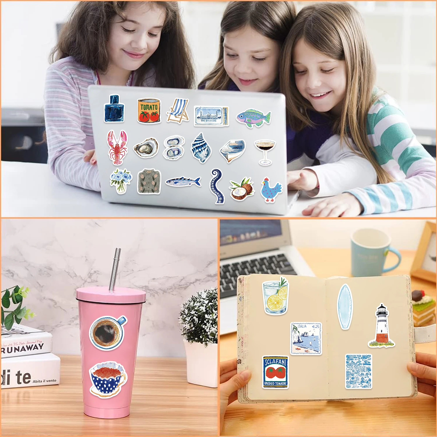 50 sztuk naklejki na otwarte morze niebieskie wzory koreańskie Ins kubek na laptopa bagaż DIY dekoracje naklejki Graffiti