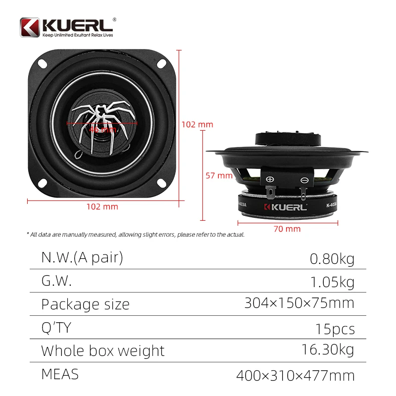 universal Car Audio Systems KUERL 4 Inch RMS 20W 85DB 4Ohm 2 Way Full Range 12V 25-core Coaxial Car Subwoofer with Audio Speaker