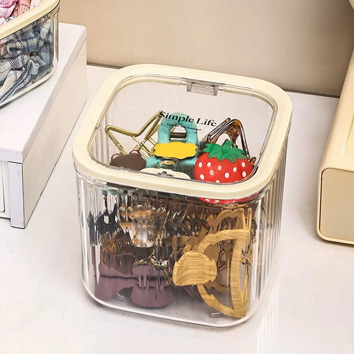 1pc Hair Accessory Storage Box, Desktop Press On Jewelry Box, with Lid, Girls' Rubber Band Headband Hair Clip Organizing Box 썸네일 4
