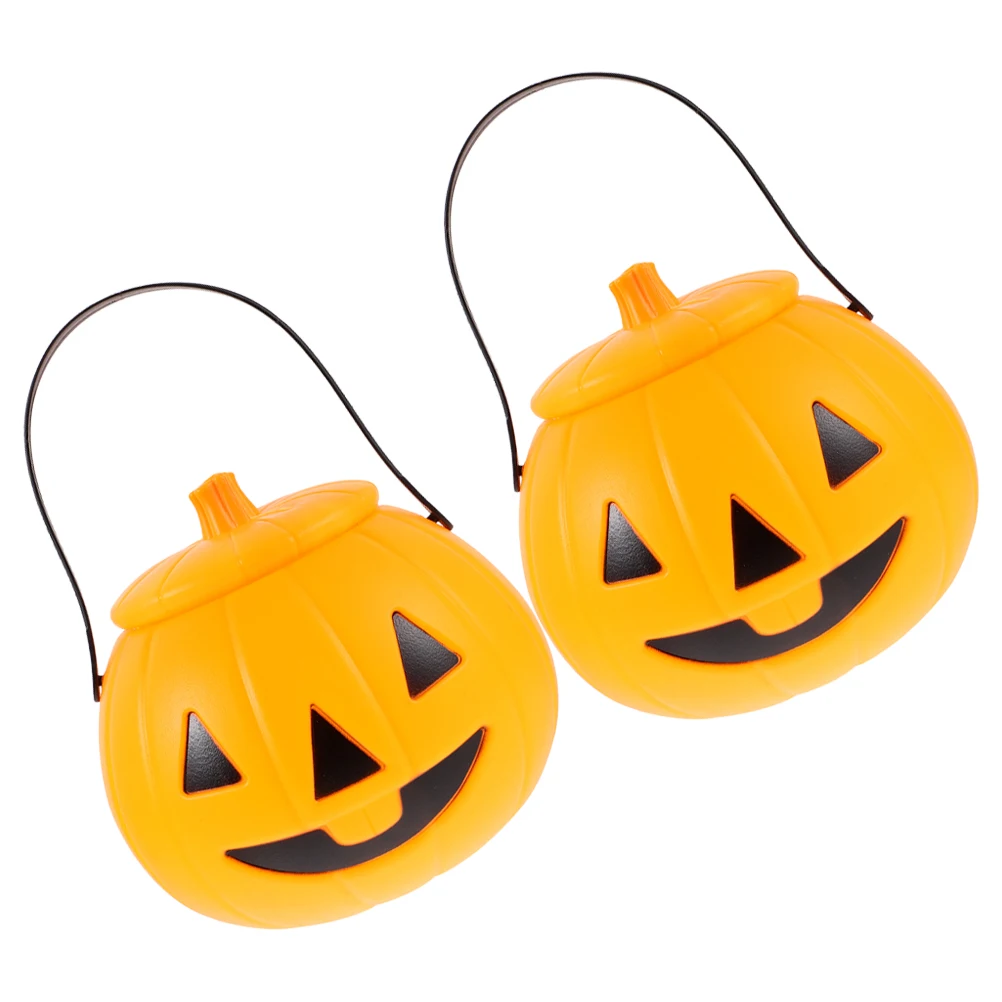 

2Pcs Halloween Pumpkin Bucket Candy Jar Trick-or-treat Snack Container Reusable Lightweight Party Accessory Storage