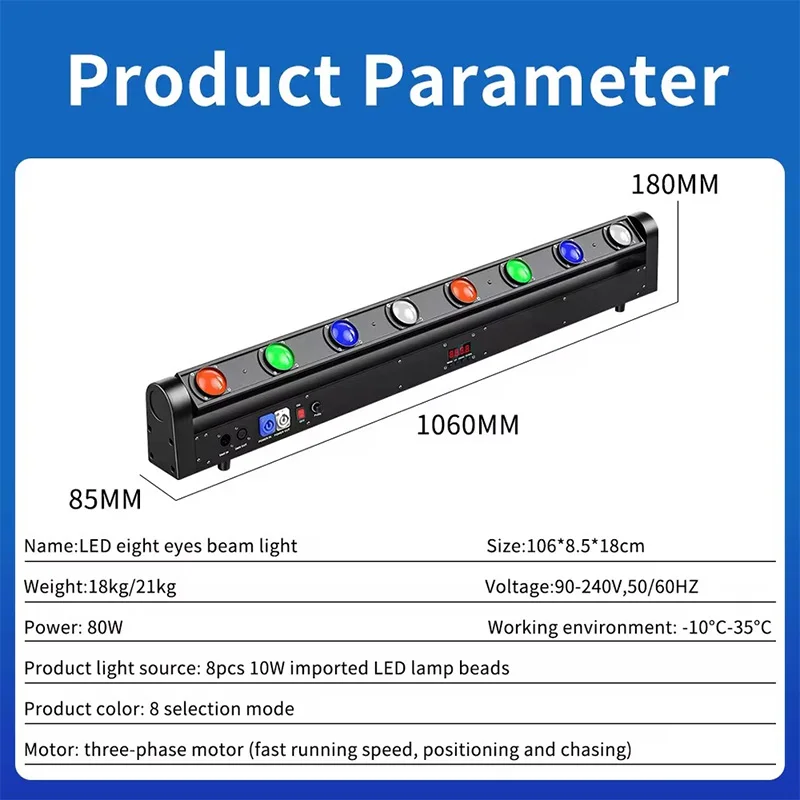 Nowa lampa LED RGBW 8 Eyes Scanning Beam Moving Head Light 4IN1 DMX Stage Lighting Matrix Lamp For DJ Disco Party Wedding Nightclub Bar