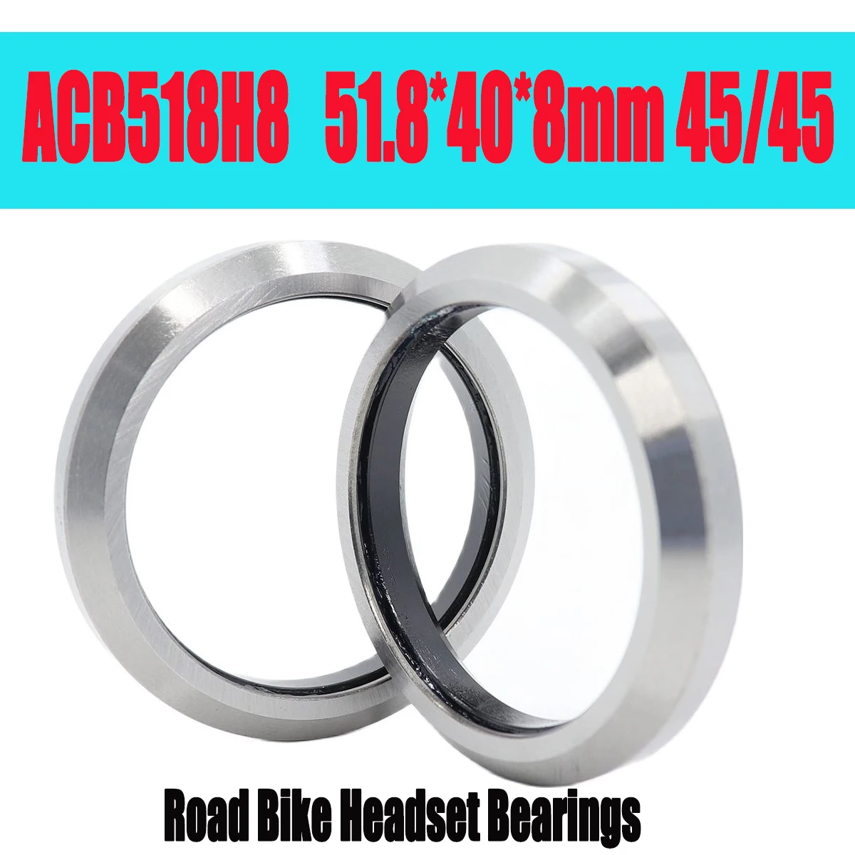 ACB518H8 rodamientos para auriculares de bicicleta de carretera 51,8*40*8mm 45/45 grados juego de rodamientos ACB superiores e inferiores cónicos de acero cromado