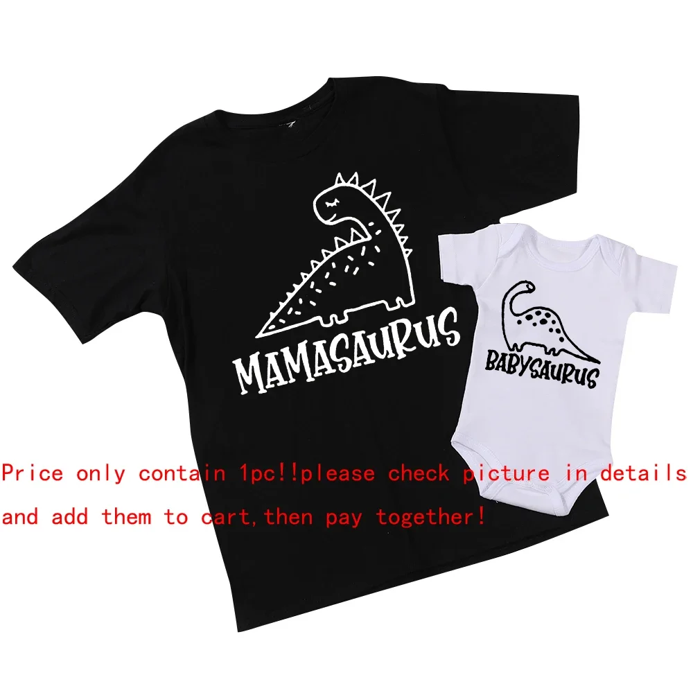 Mamasaurus Short Sleeve T-shirts Babysaurus Shirt Family Matching T-shirt Mother and Baby Matching Shirts Gift Tees Dinosaur Top