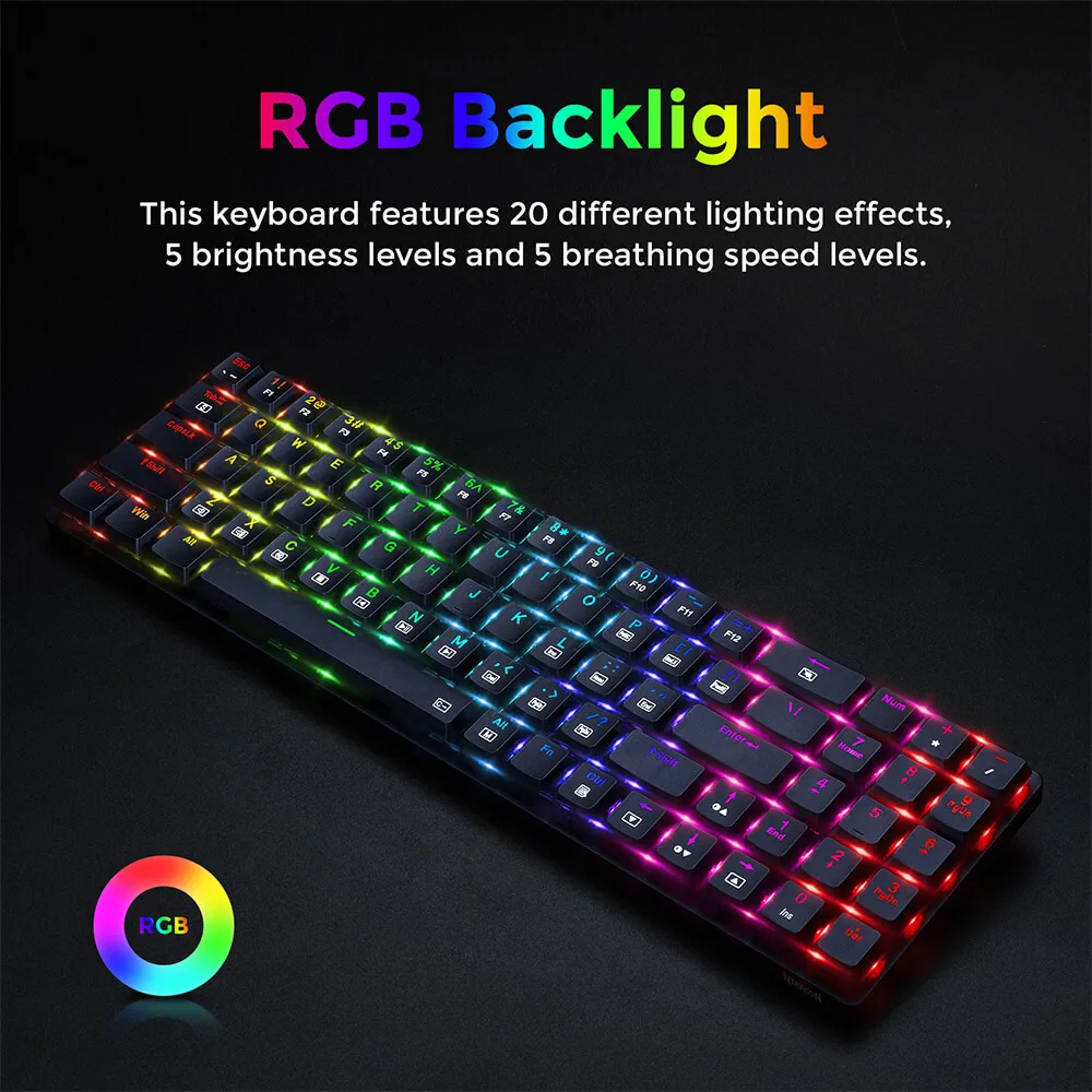 REDRAGON ASHE K626P-KB لوحة المفاتيح الميكانيكية 78 مفاتيح USB السلكية RGB المدمجة الألعاب لوحة المفاتيح مع Numpad الأزرق التبديل للكمبيوتر