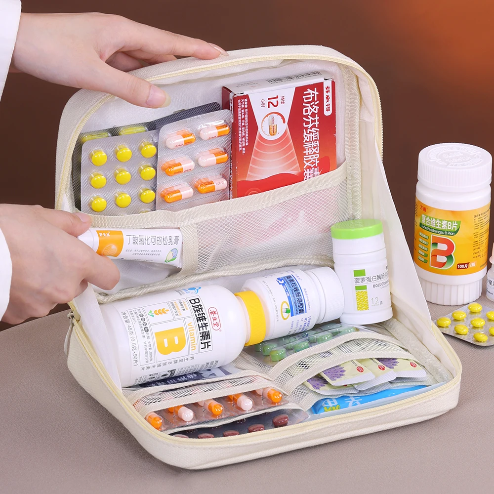 Large Capaci Medicine Bag for Men Women First Aid Kit with Zip Sort Outdoor Travel Essential Storage Pouch Mini Tote Capsule Bag