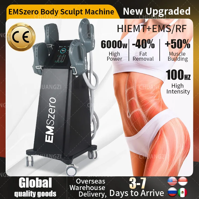 

Neo DLS-EMS 6000W Power R F Nova hi-emt Emszero Machine with 4 pcs R F Handles With Pelvic Stimulation Pads Optional
