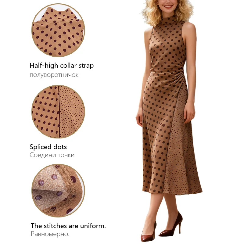 Robe élégante pour femmes, mode, nœud à pois, sans manches, cravate à la taille, plissée, mi-longue, Vintage, tenue de fête de printemps élégante