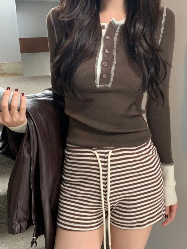 Autumn Winter New Sle Women's Slim Fit Knitted Sweater Long Sve round Ne Color Blo Design Chic Body a Top