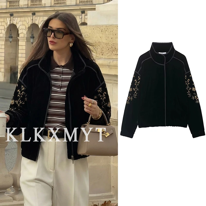 

Женская куртка с вышивкой для отдыха, осень-зима 2021, новое однотонное пальто с длинными рукавами и лацканами, женская шикарная верхняя одежда на молнии