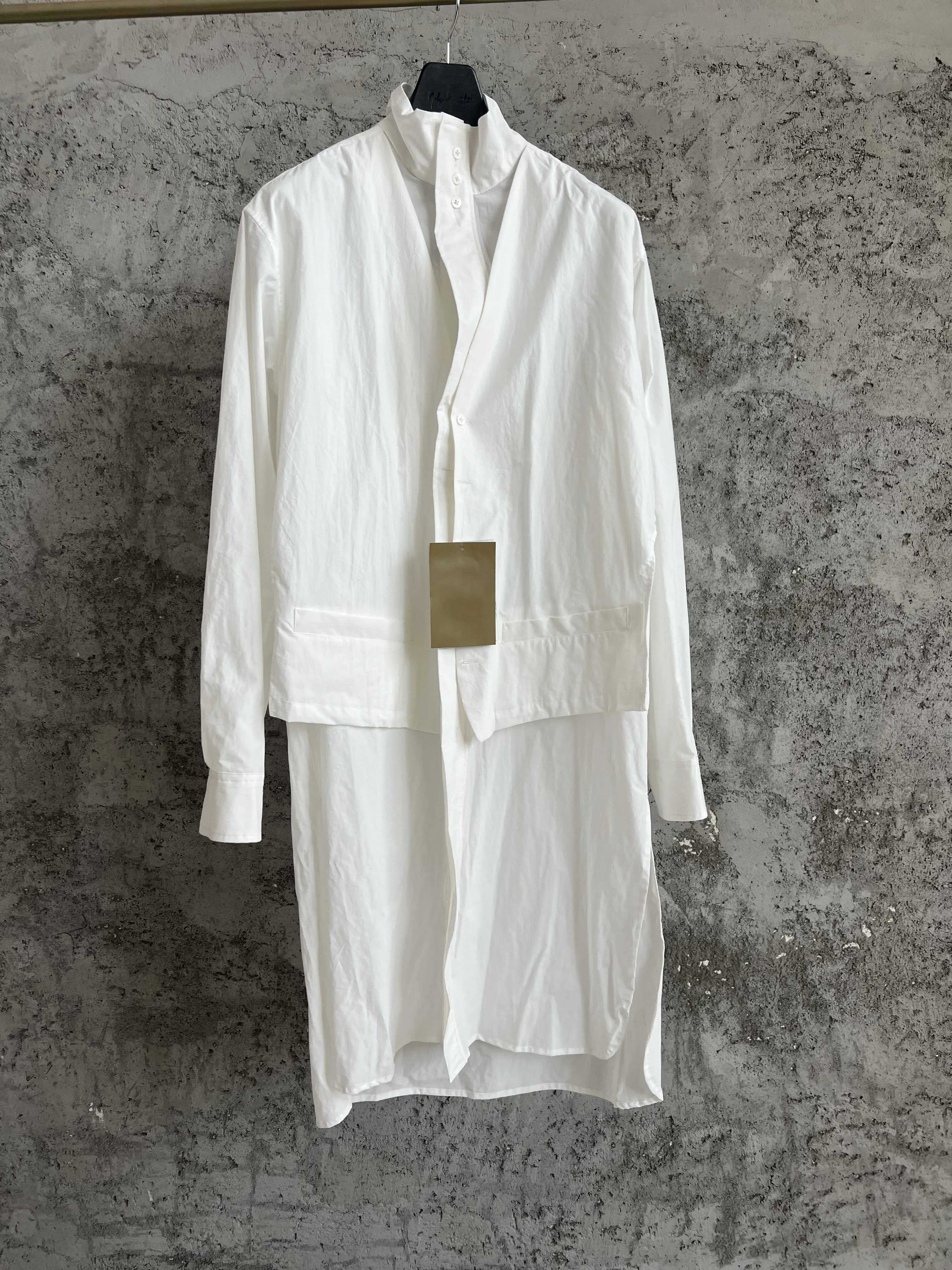 

Japanese-style original cotton casual solid-color long-sleeved design collar mid-length scarf shirt for men and women