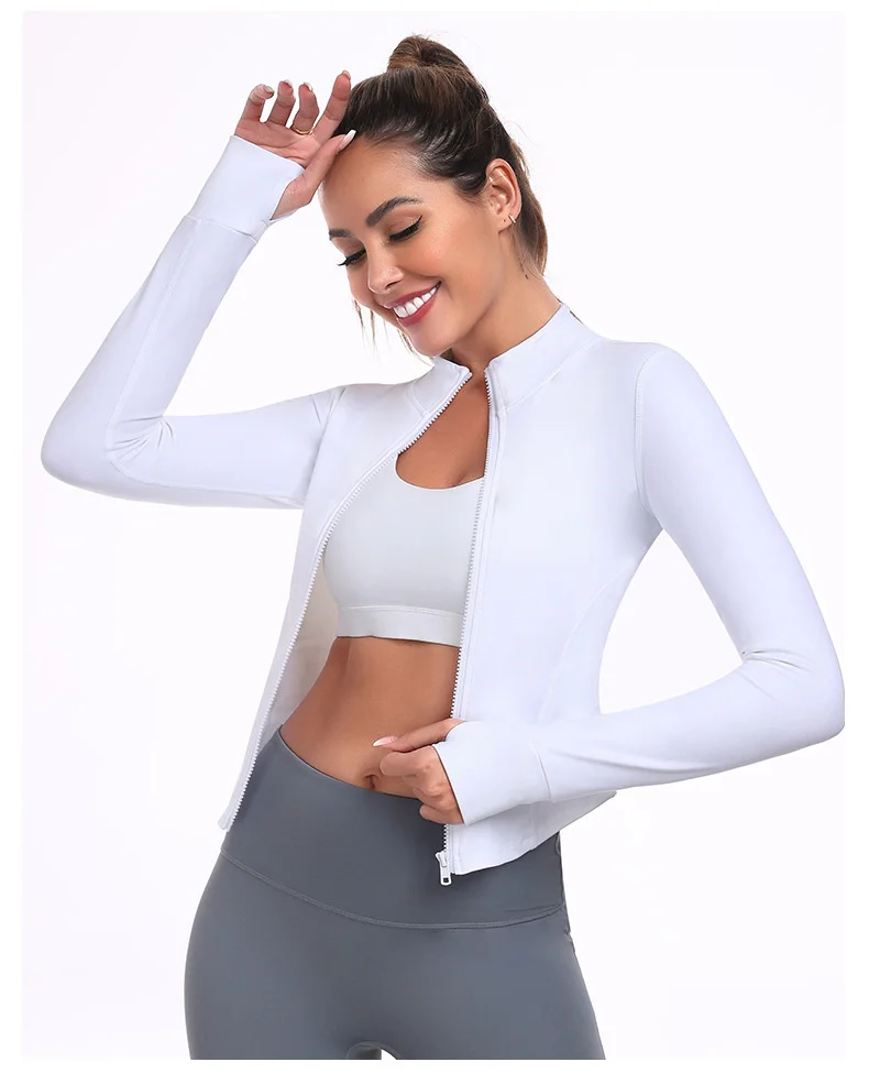 Quick Dry Stand Up Collar Fitness Jacket For Women Slim-Fit Zipper Yoga Wear Long Sleeve Breathable Running Sports Cycling Top