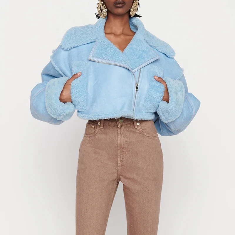 

Autumn Women's Fashion Temperament Fleece-Lined Lapel Thickened Short Jacket Lamb Woolen Warm Stylish Casual Outerwear