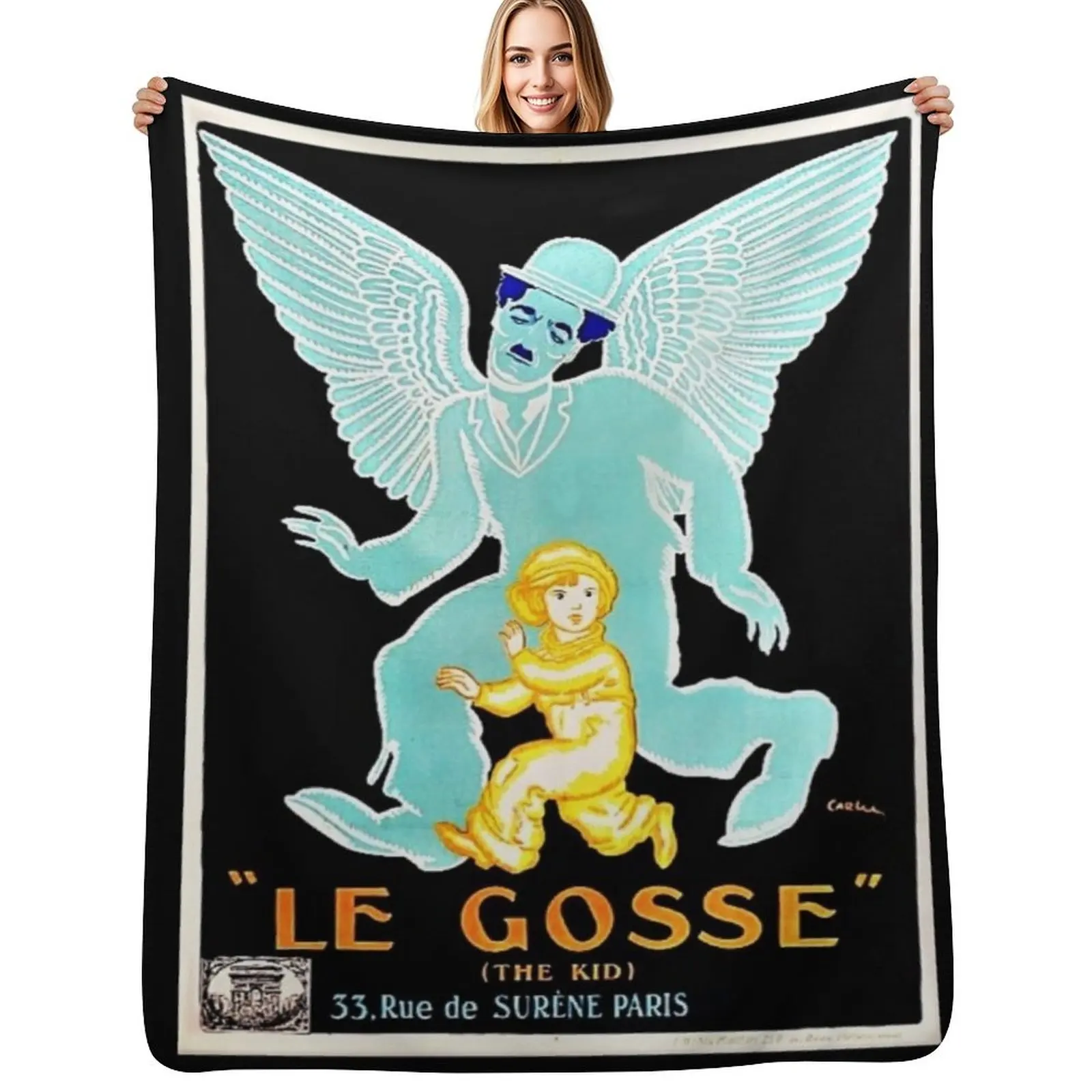 

Vintage 1921 Charlie Chaplin Movie Poster Le Gosse (The Kid) by Jean Carlu Throw Blanket Summer Flannel Beach Blankets