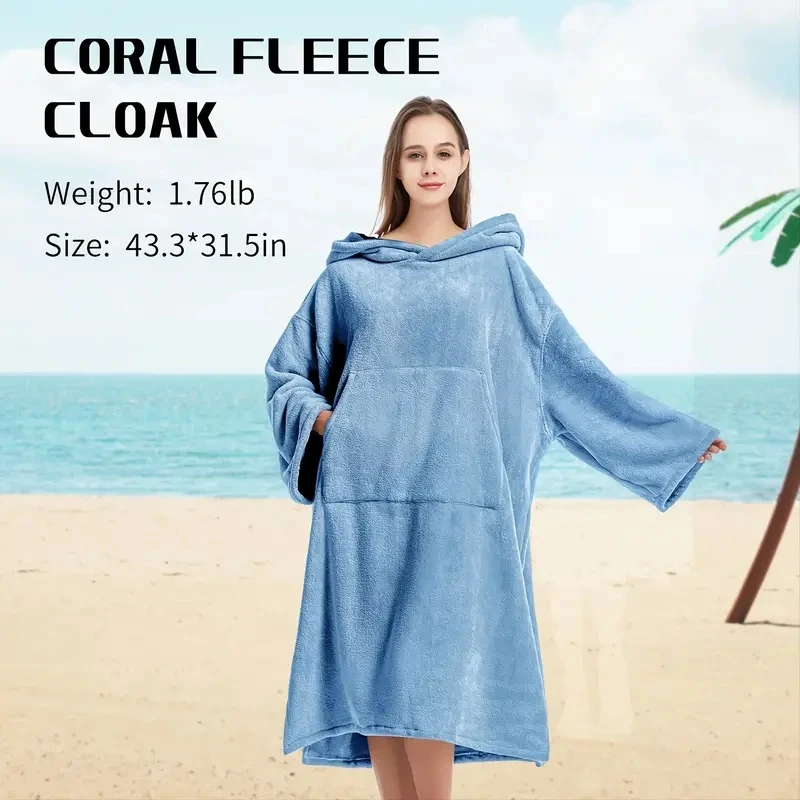 Mutao Surf Poncho Wickelmantel, Unisex-Bademantel mit Kapuze, superweicher Wickelhandtuch mit Tasche und Kapuze