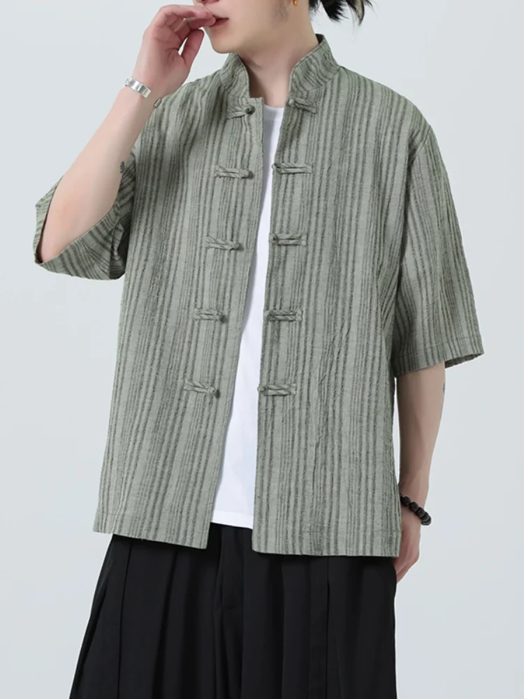 

Мужская льняная рубашка свободного кроя с коротким рукавом, винтажная, на пуговицах, модная, дышащая, летняя, повседневная, стандартной длины