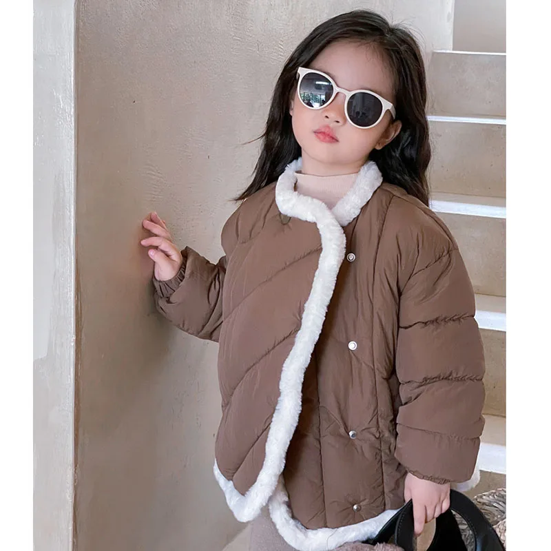 Girls Coat 2023 New Type Fur Wrapped Cotton Coat Girls' Retro New Year Coat Korean Version Top Thickened Cardigan Outwear Jacket