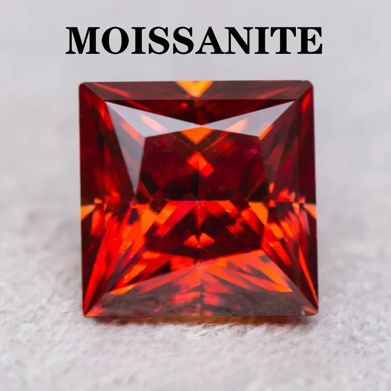 

Moissanite Stone Garnet Color Princess Cut Charms Gemstone DIY Advanced Jewelry Rings Earrings Making with Certificate