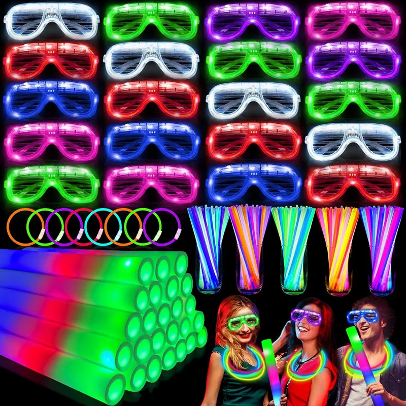 

6-125pcs Glow In The Dark Party LED Glasses Glow Sticks Necklaces Bracelets Light Up Party Favors For Halloween Wedding Birthday