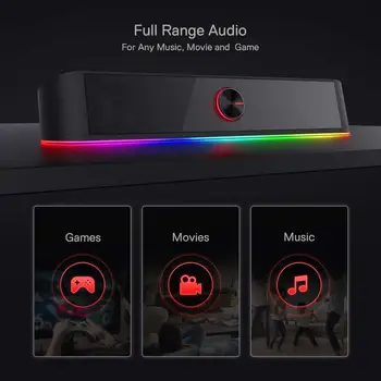 Redragon GS560 Adiemus RGB USB Desktop Soundbar, 2.0 Channel Computer Speaker with Dynamic Lighting Bar Audio-Light Sync/Display 4