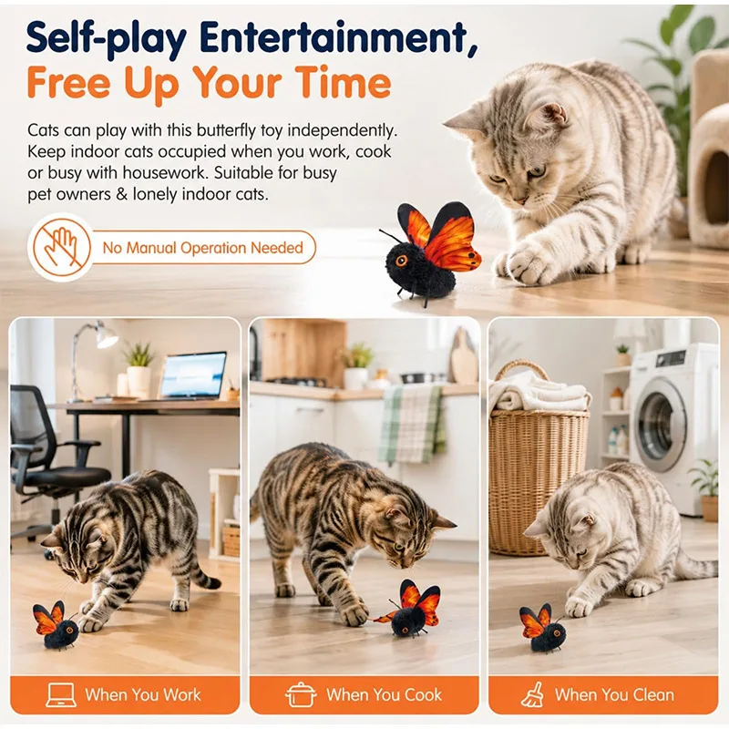 Pet Intelligent Sensing Wings Can Flap Butterfly Shaped Toys Realistic Design Cat Interactive Toys Increase The Fun Cat Activity