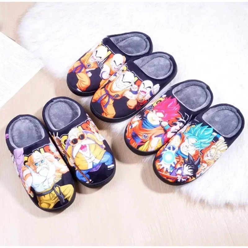 Zapatilla de Cosplay de felpa cálida de Anime Dragon Ball Goku, toboganes de casa antideslizantes para interiores para parejas, zapatos de algodón para el hogar con envoltura del dedo del pie para hombres y mujeres