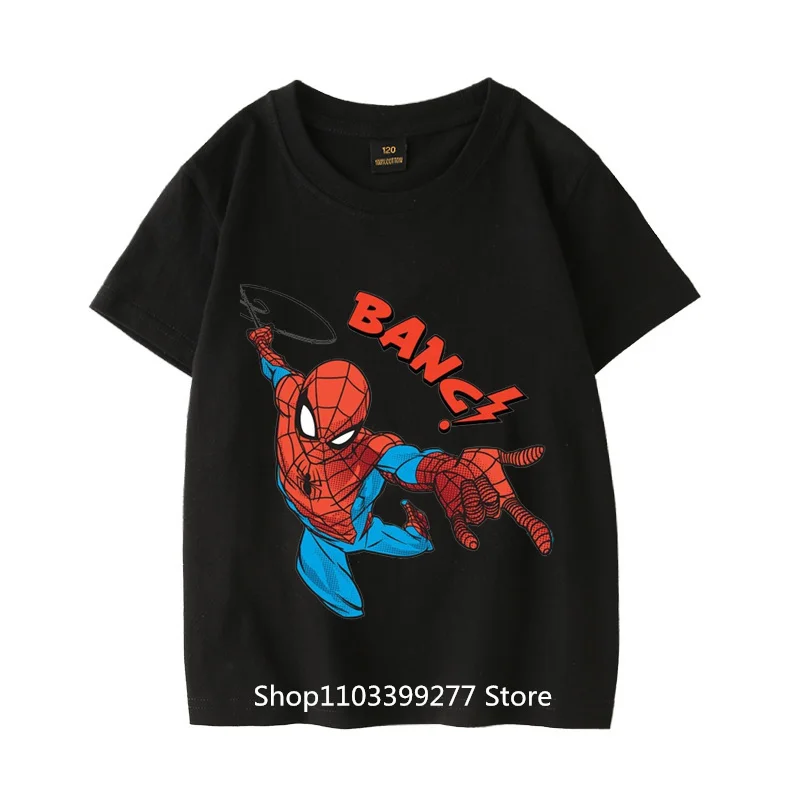 100% Cotton Summer Marvel Cartoon Anime Spider-Man Clothes Absorb Sweat Breathable T-Shirt Short Sleeve T-Shirt Unisex Children