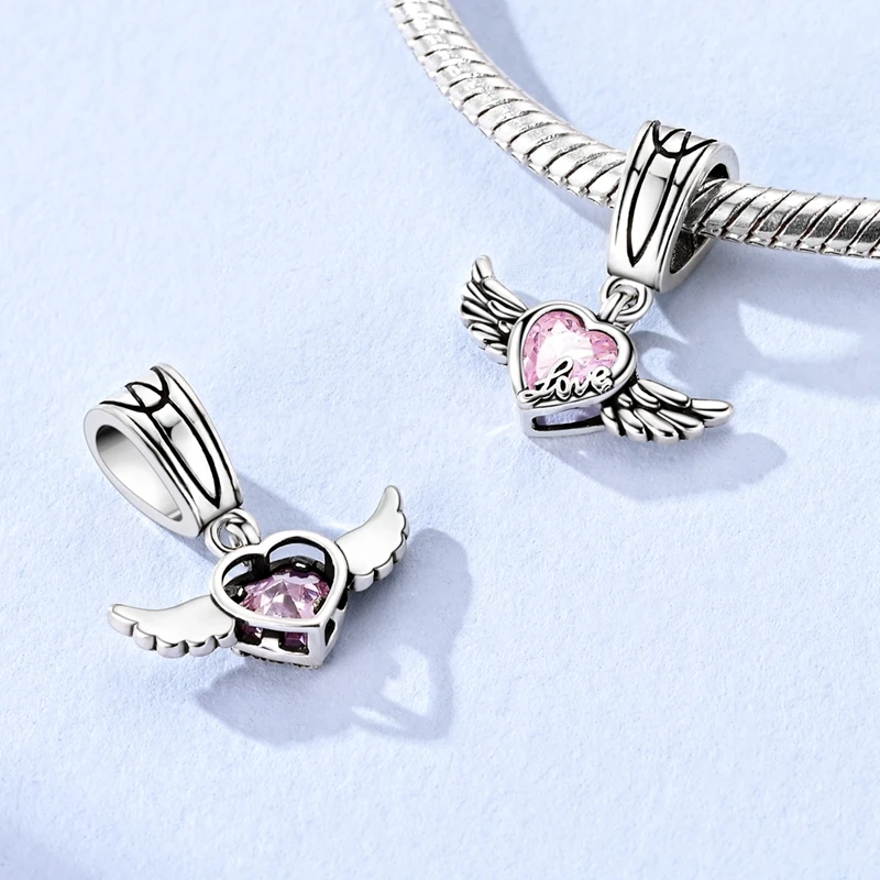 

925 Sterling Silver Charms Bead CZ Zirconium Romantic Wings of the Angel Dangle Fit Original Bracelet DIY Women Jewelry Gift