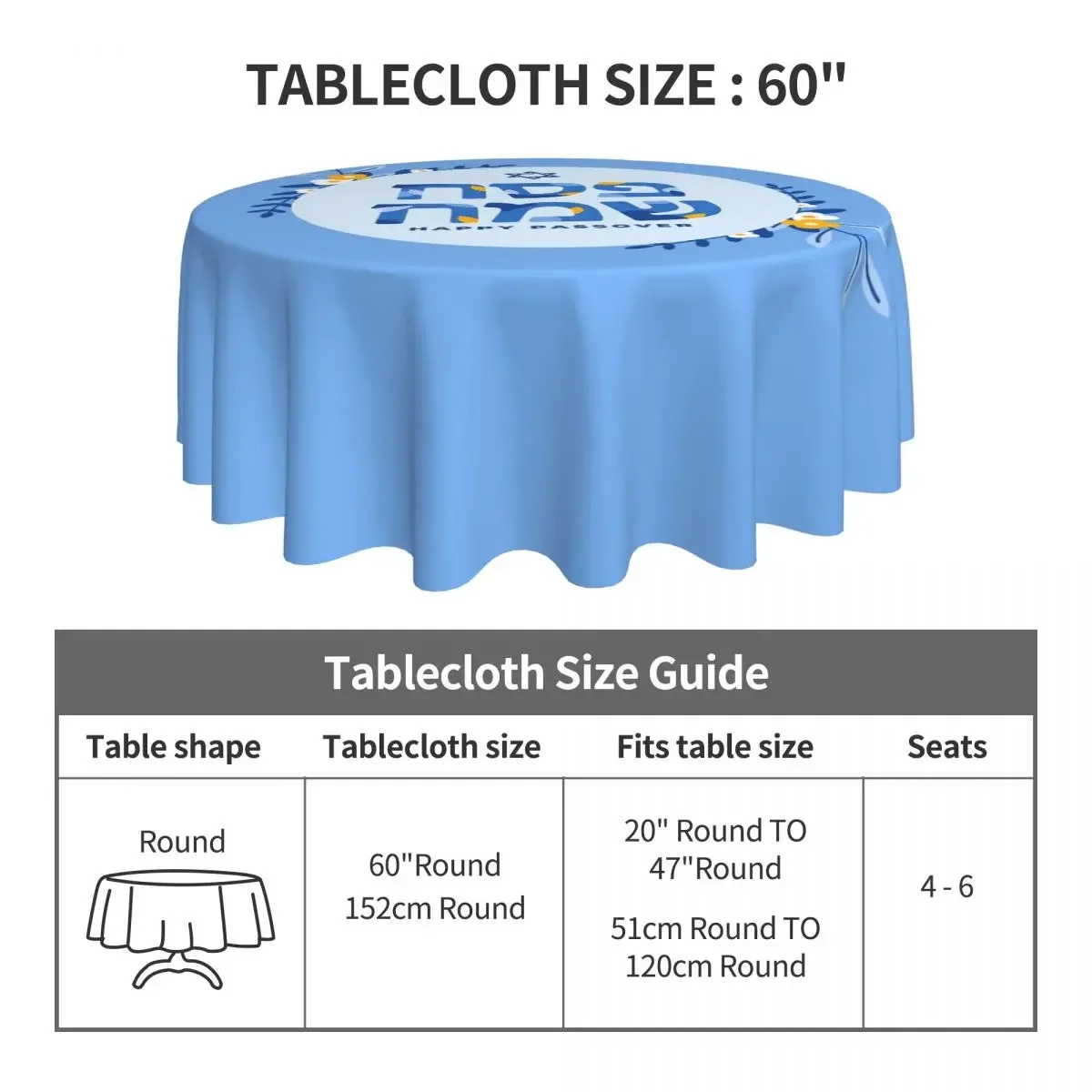 Happy Passover Jewish Round Tablecloth Holiday Blue Protection Table Cloth Vintage Wedding Birthday Party Pattern Table Cover