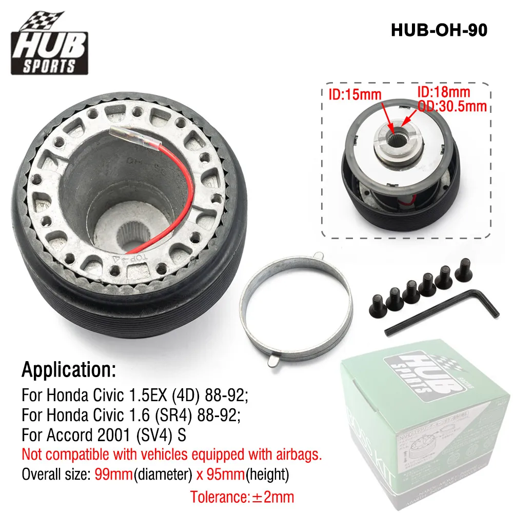 Racing Steering Wheel Hub Adapter Boss Kit For Honda Civic 88-91/ Integra 90-93 Fit 6-Hole Steering Wheel Black HUB-OH-90