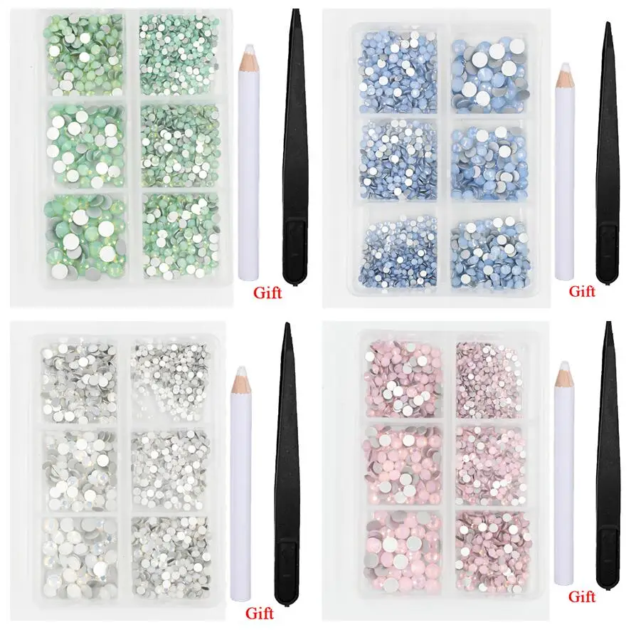 White/Green/Blue/Pink Opal Mix size hotfix nail art Rhinestone Crystal SS6-SS30 Glass Strass Non Hot fix Rhinestones Decoretion