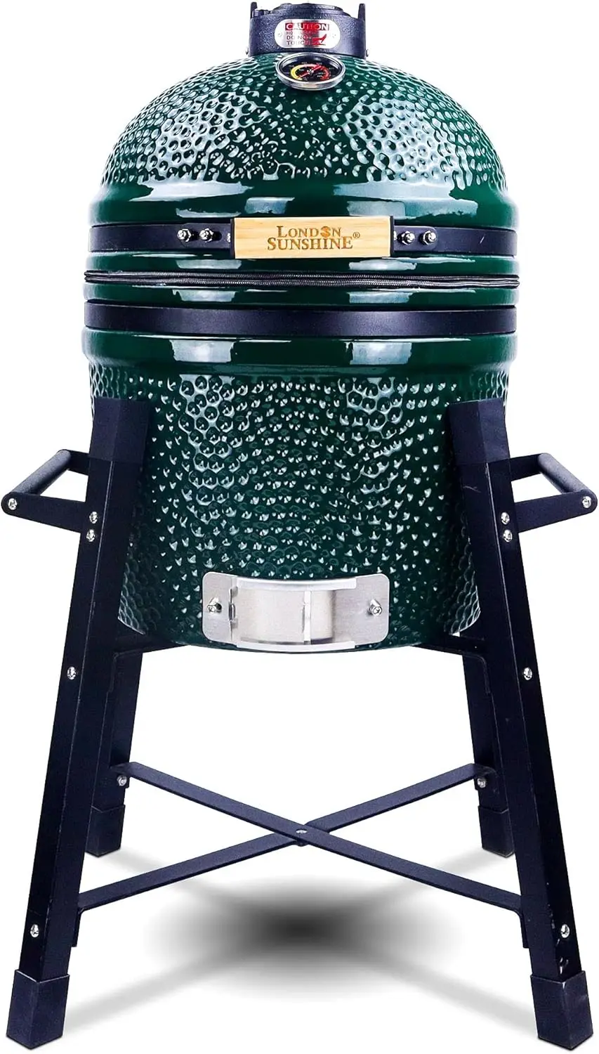 Griglia e affumicatore per barbecue a carbone Kamado in ceramica, griglie in acciaio inossidabile -15" in ceramica con supporto alto