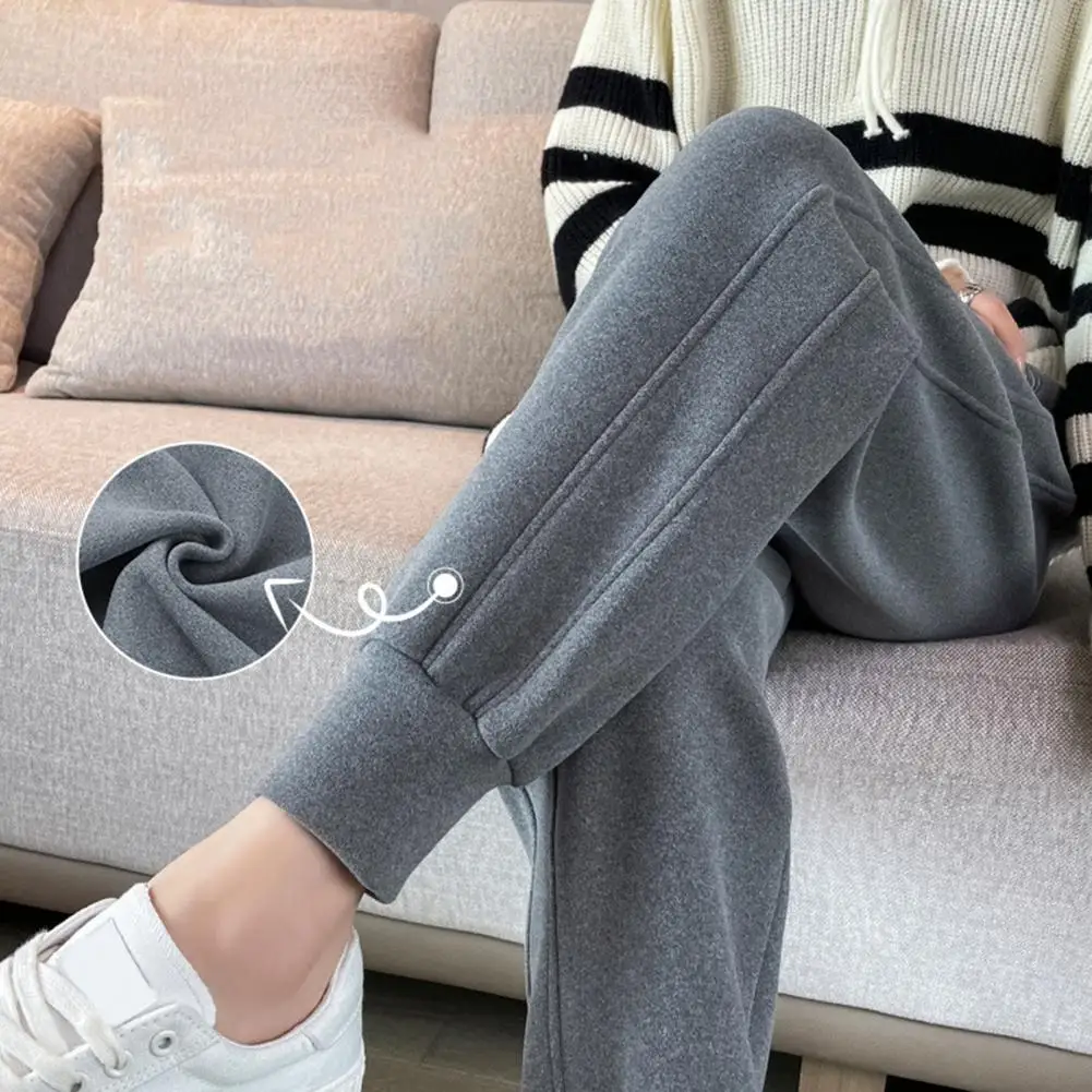 

Wide-leg Pants Charming Loose Fit Pants Cozy Plush Winter Sweatpants with Elastic Waist Pockets for Women Soft Warm Ankle-banded