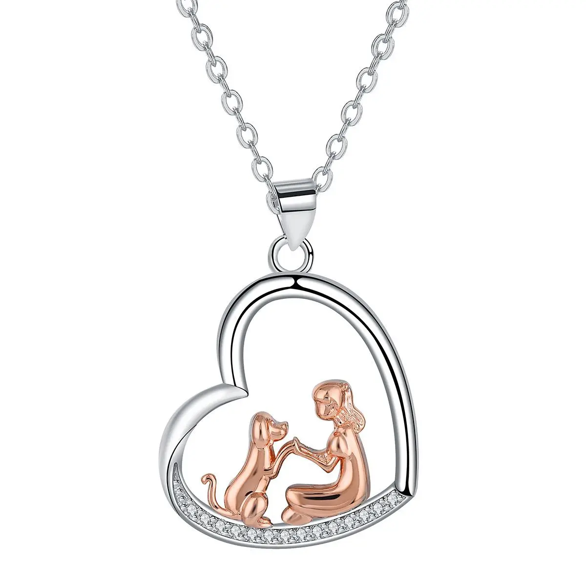 Pendant Necklace Girl With Dog  Heart-shaped Pet Lovers Trendy Trendy Gift New Clavicle Chain