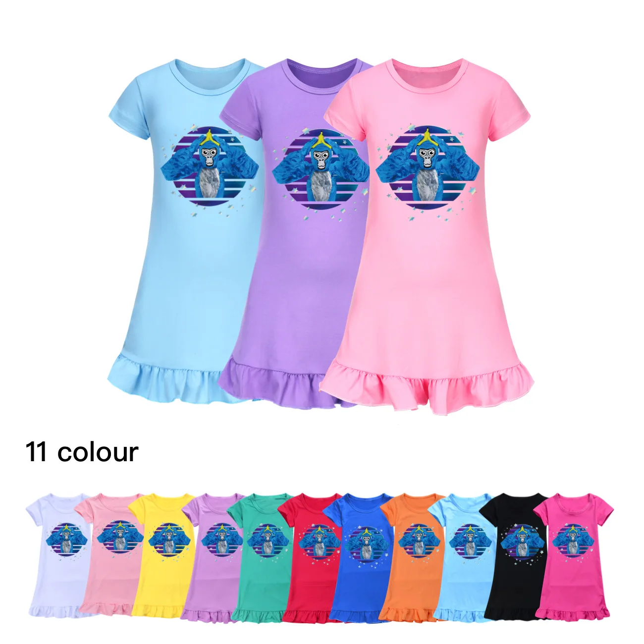 Gorilla Tag Dress Children 2024 Summer Short Sleeve Nightdress Baby Girls Cartoon Monkey Nightgown Kids Pajamas Sleepwear