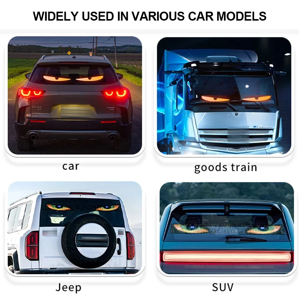 트럭 자동차용 대형 악마 눈 조명 플렉스 LED 눈 디스플레이 리모컨 사인 자동차 창문 대형 160/200cm 트럭 앞 유리