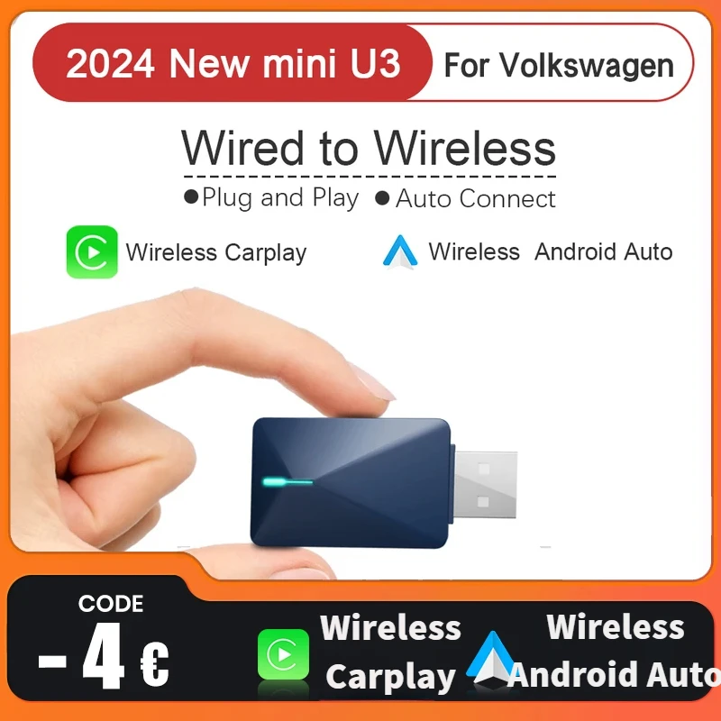 LANGJING Wired to Wireless Carplay and Android Auto AI Box 2 in 1 Mini Adapter Plug and Play Dongle Quick Connect for Volkswagen