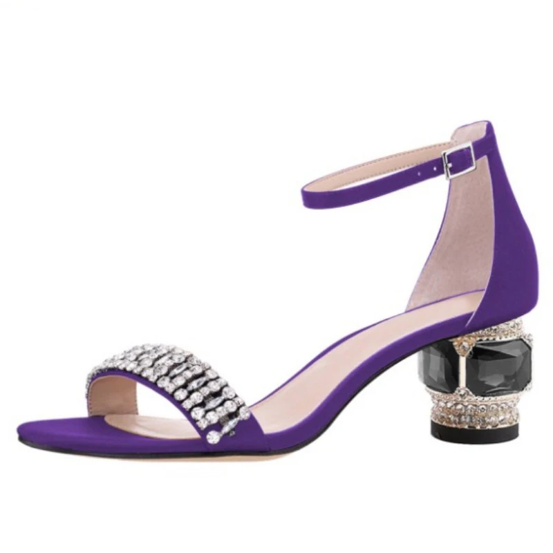 DIZHUANG shoes Sexy women's high-heeled sandals. About 5.5 cm heel height. Crystal heel Summer women's shoes Purple sandals34-45