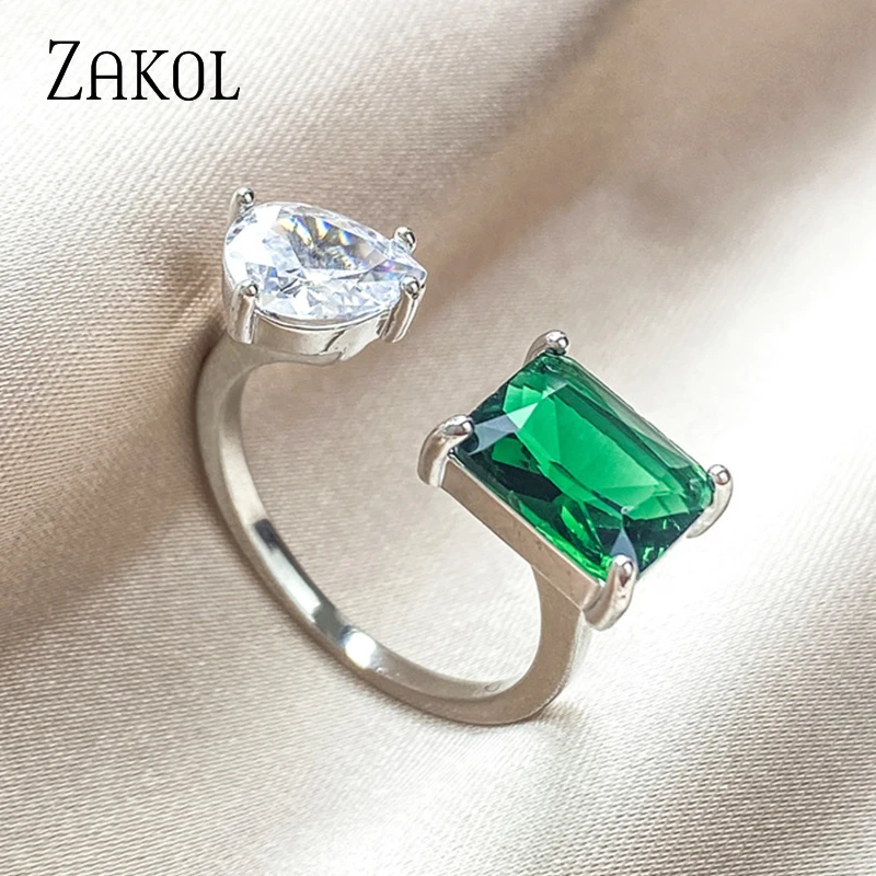 Women's Pink Square Water Drop Open Ring with Cubic Zirconia