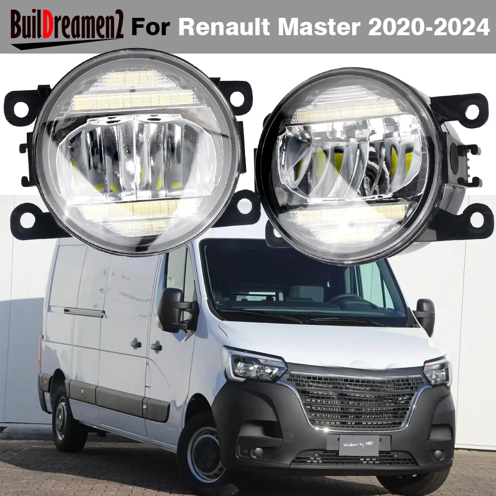 2IN1 30W Car H11 LED Fog Light with Daytime Running Lamp DRL Function 2 Pieces For Renault Master 2020 2021 2022 2023 2024