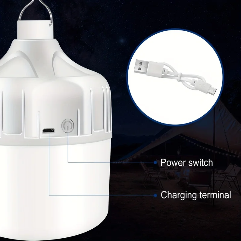 1 -Rechargeable LED Bulb - Portable Flashlight & Night with Hook, High Brightness, Low Voltage /Camping/Emergency, USB- Light